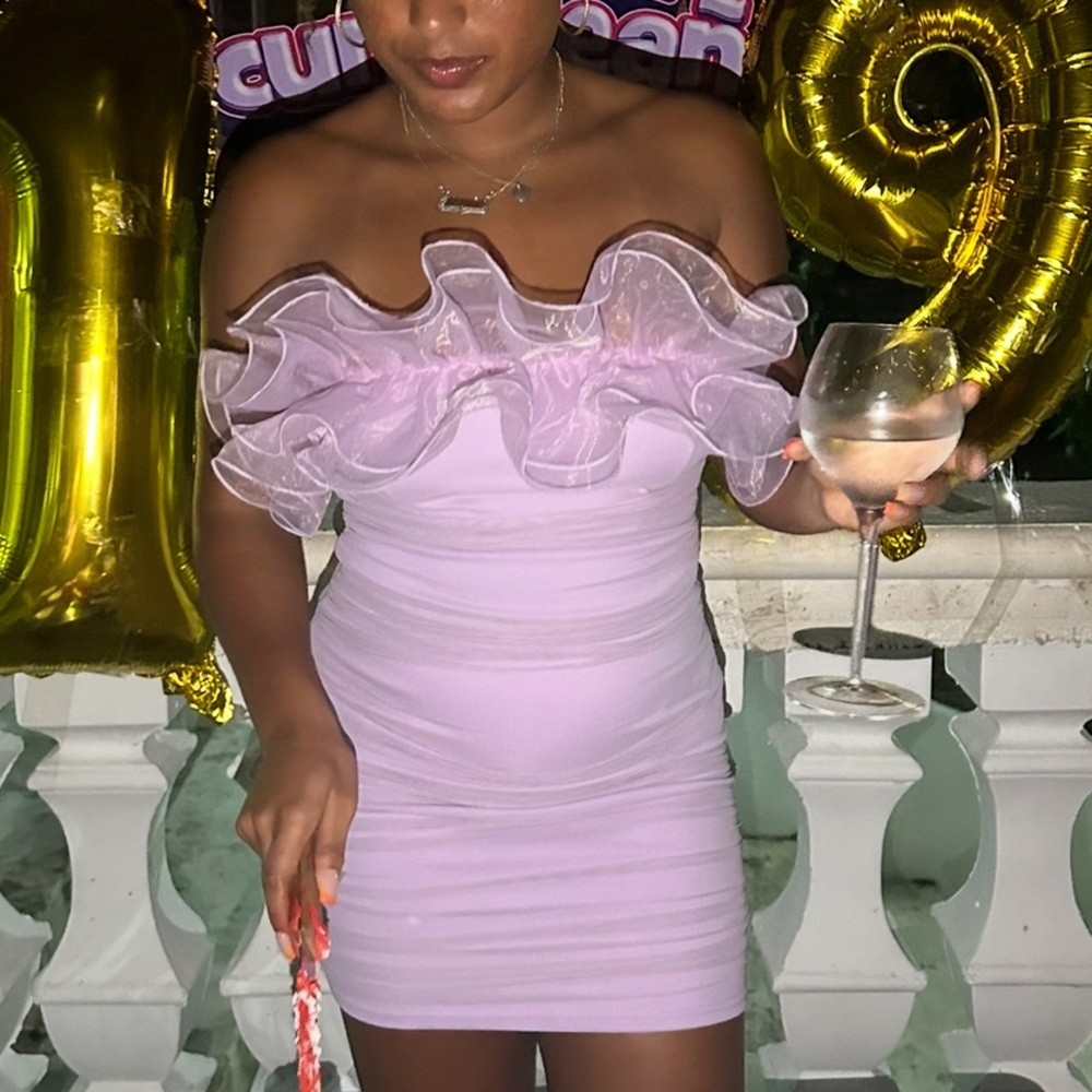 Lilac ruched mini dress